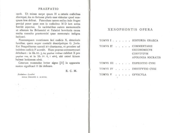 Opera Omnia Tomvs I, Historia Graeca by Xenophontis (Hardcover)-Preface and Contents Page