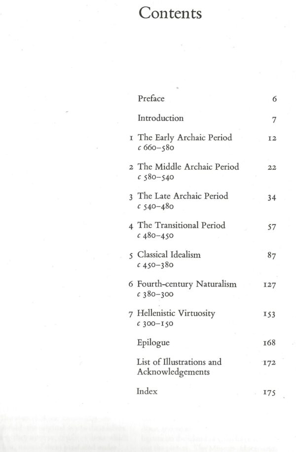 An Introduction to Greek Sculpture by John Barron (Paperback)-Contents Page