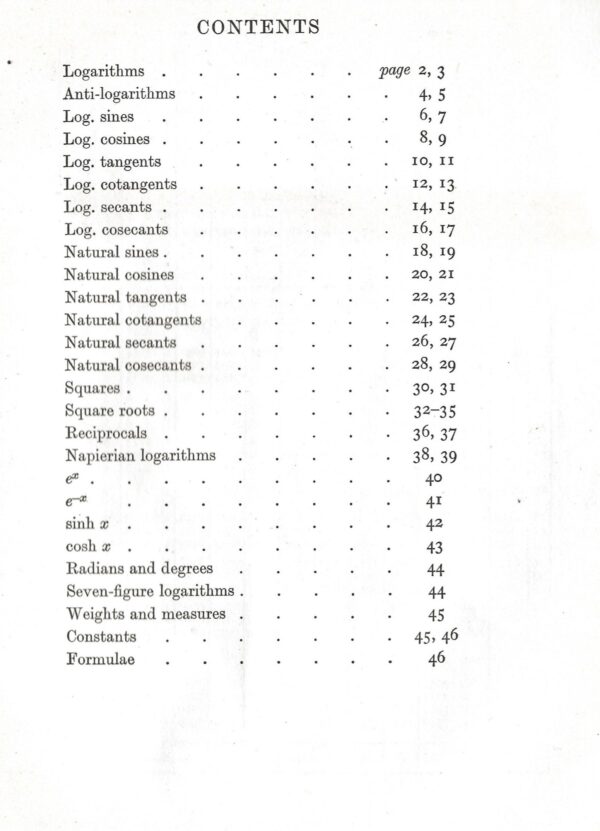 Four Figure Tables by C. Godfrey (Paperback) Contents Page