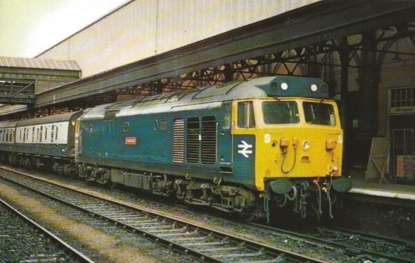 The Fifty 50s 50 001 Dreadnought Awaits Departure from Exeter St.David's Station with a Westbound Train (Postcard)