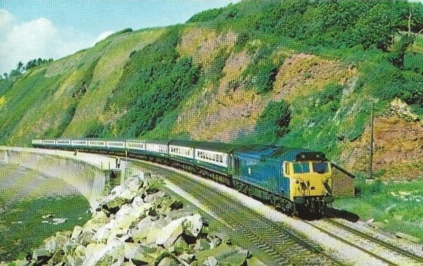 Class 50 Western No. 50 022 approaches Parsons Tunnel Dawlish 1977 (Postcard)