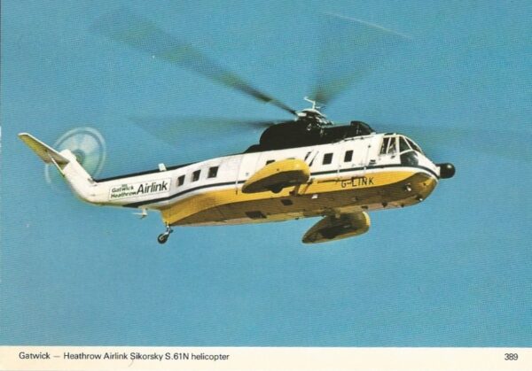 Gatwick - Heathrow Airlink Sikorsky S.61N Helicopter - Airborne (Postcard)