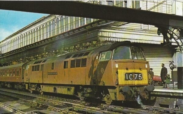 Class 52 Western no D1015 Western Champion in experimental golden Ochre livery at Exeter St Davids