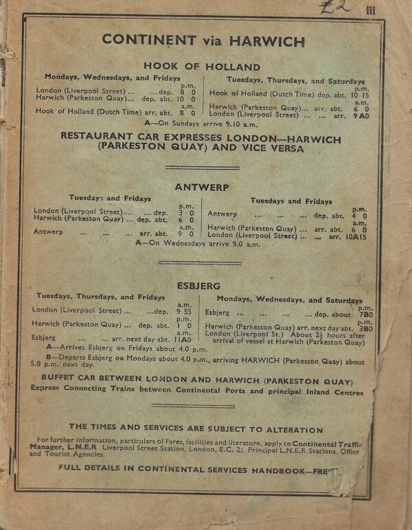 LNER Passenger Services - October 7th 1946 to May 4th 1947 - Front Page -no cover