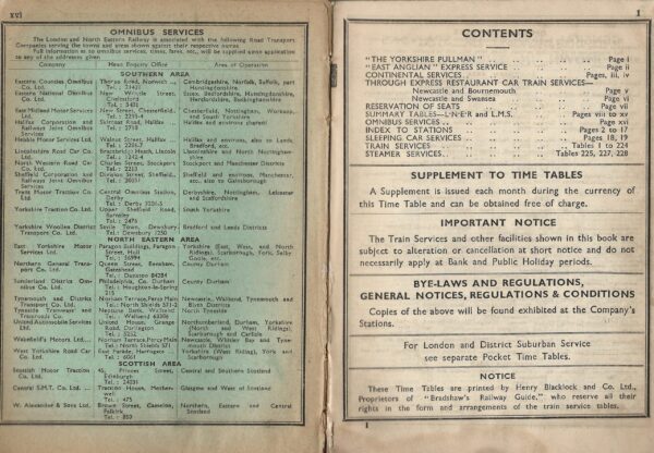 LNER Passenger Services - October 7th 1946 to May 4th 1947 -Contents Page