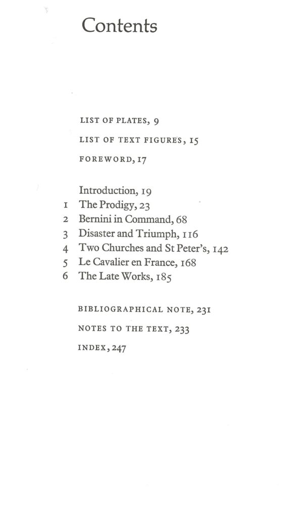 Bernini by Howard Hibbard (Pelican Original) Paperback- Contents Page.