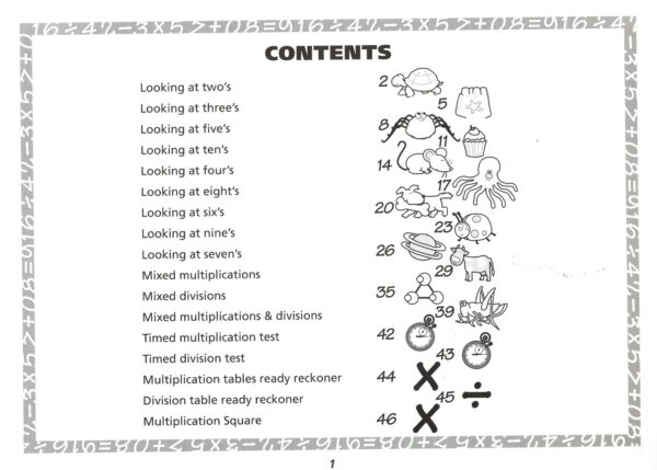 Multiplication Tables - A Photocopiable Resource Book (Paperback) -Contents Page