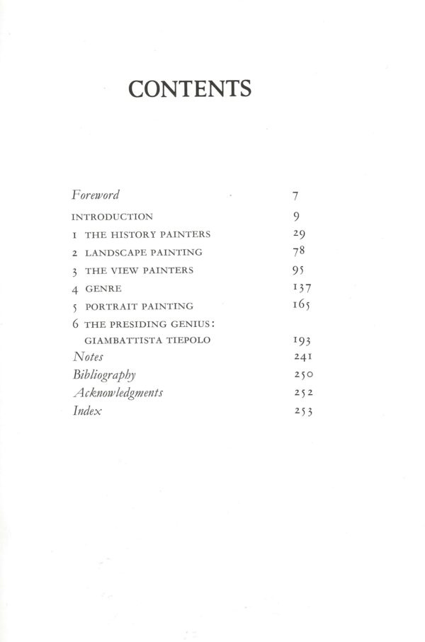 Painting in Eighteenth Century Venice (Hardback) -Contents Page