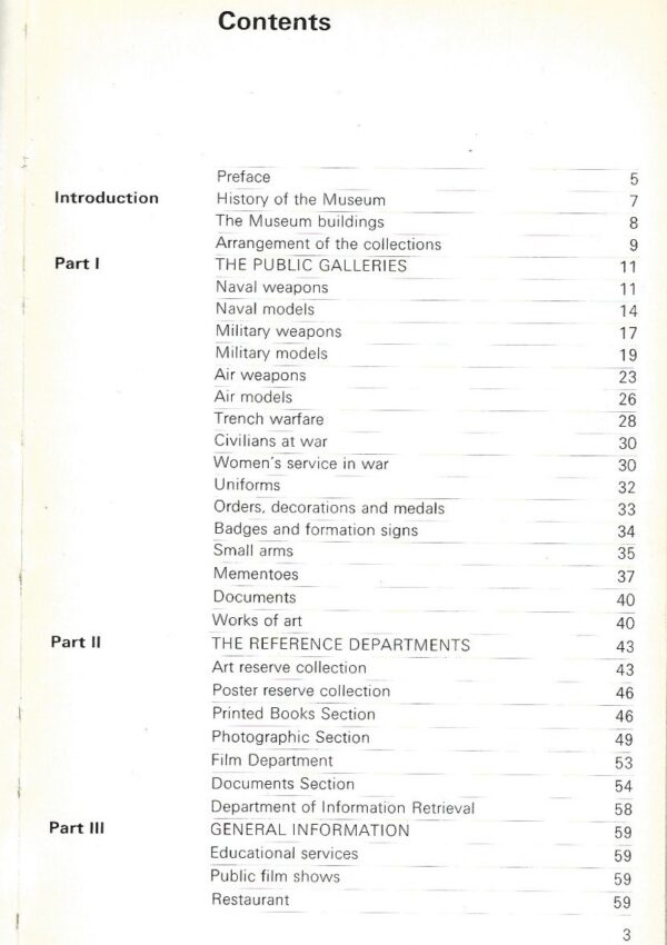 Imperial War Museum Handbook:1972 Edition (Paperback) Contents Page 1