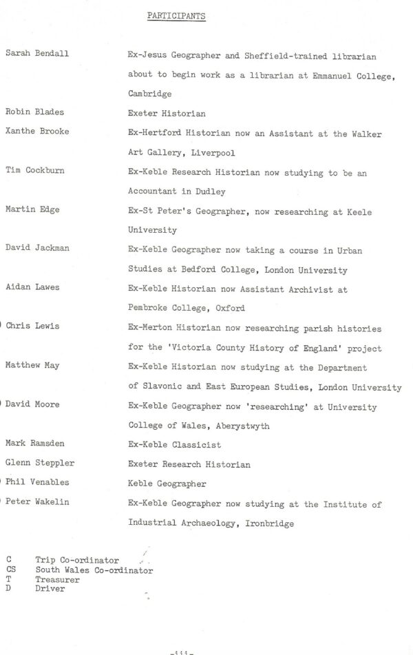 the wales excursion 1984 list of participants