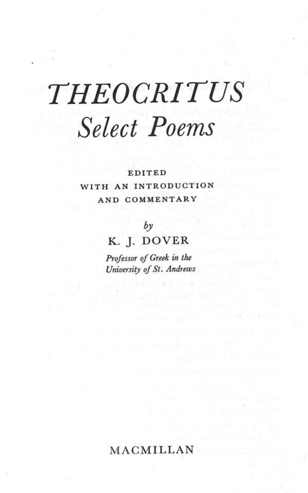 Theocritus: Select Poems by K.J. Dover (Hardback) - Internal Image 1