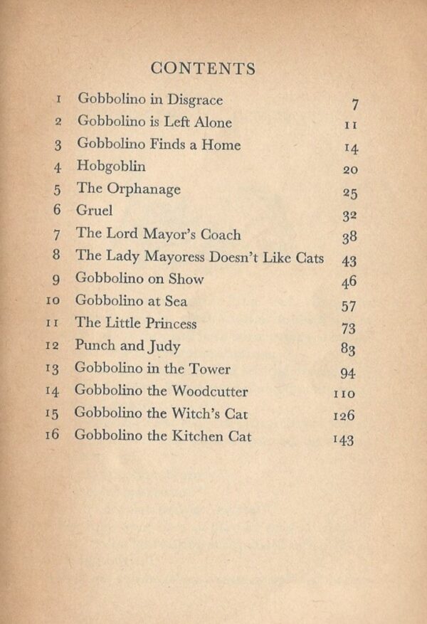 Gobbolino The Witch's Cat (Paperback) Contents Page