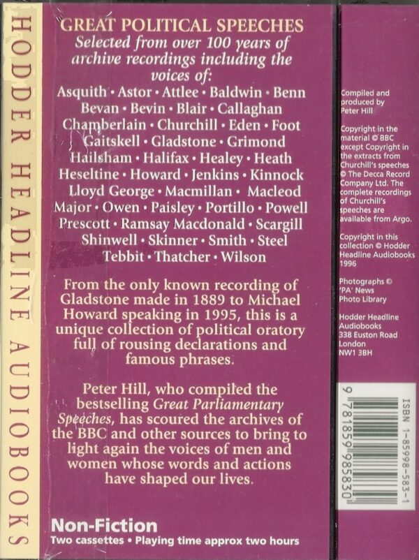 Great Political Speeches - Selected Poems from over 100 years of Archive Recordings (Audio Cassette)