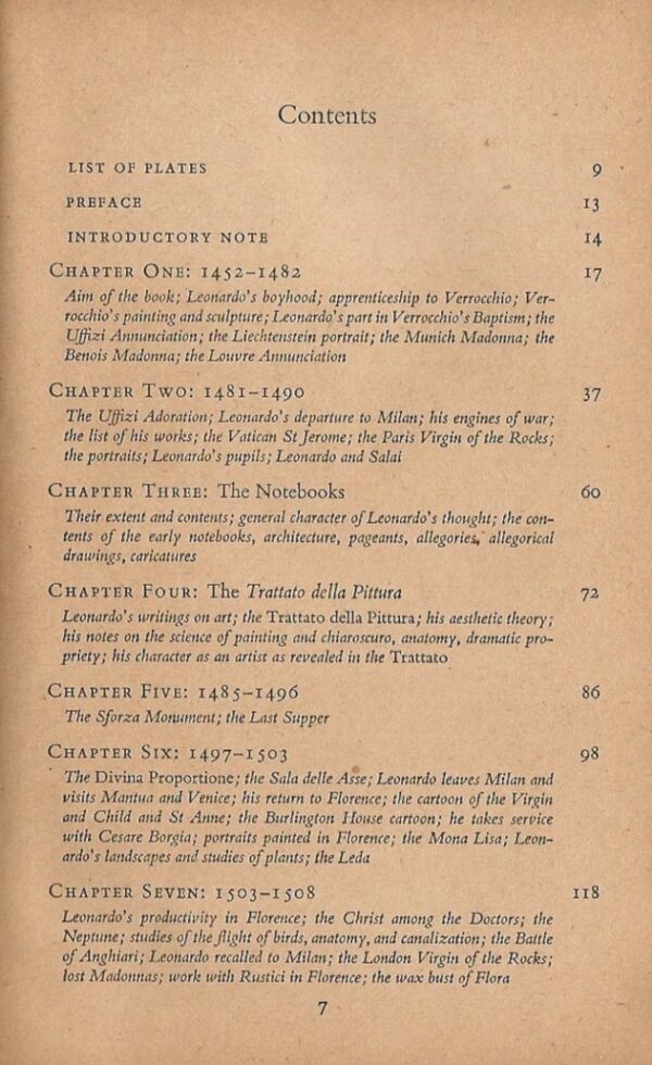 Leonardo Da Vinci by Kenneth Clark (Paperback) - Contents Page 1