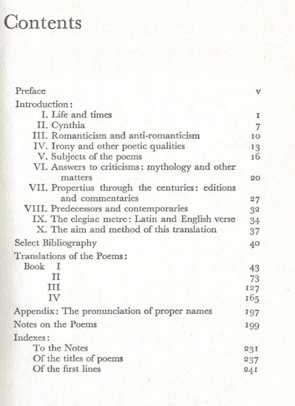 The Poems of Propertius -Translated by Ronald Musker -Contents Page