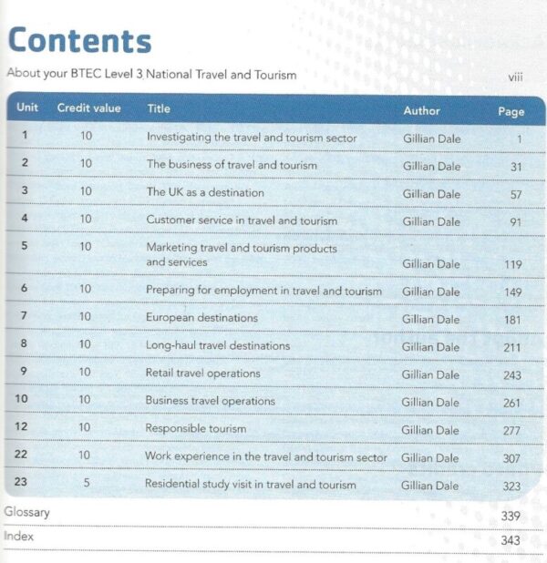 BTEC Level 3 Travel & Tourism - Student Book 1 (Paperback) Contents Page