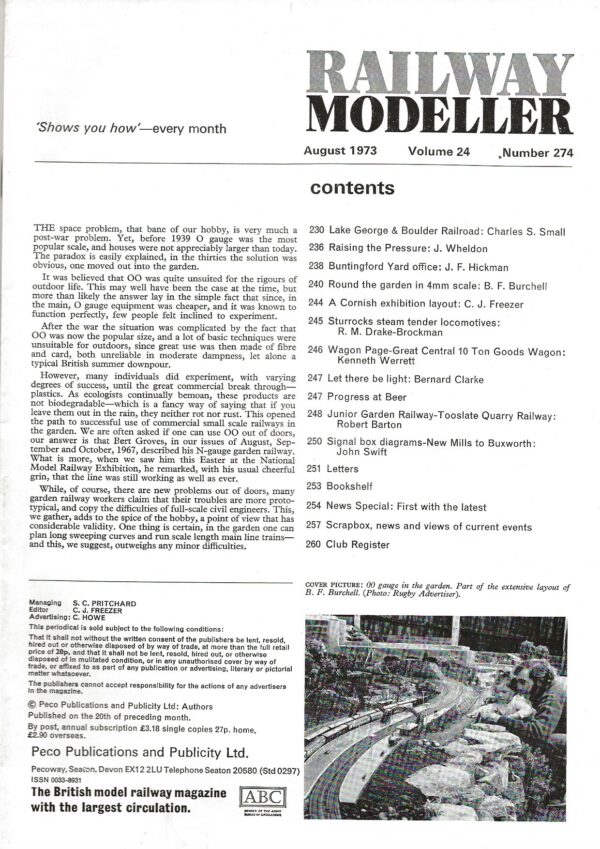 Railway Modeller August 1973 - Volume 24 Number 274 -Large Image