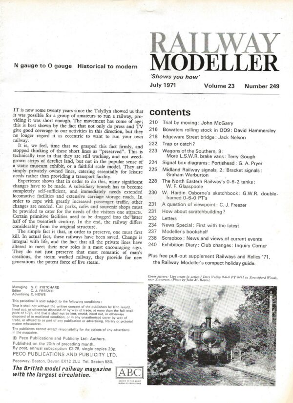 Railway Modeller July 1971 - Volume 22 Number 249 -Large Image