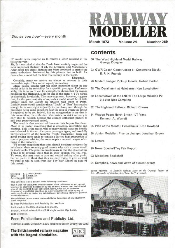 Railway Modeller March 1973 - Volume 24 Number 269 -Large Image