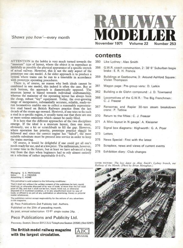 Railway Modeller November 1971 - Volume 22 Number 253 -Large Image