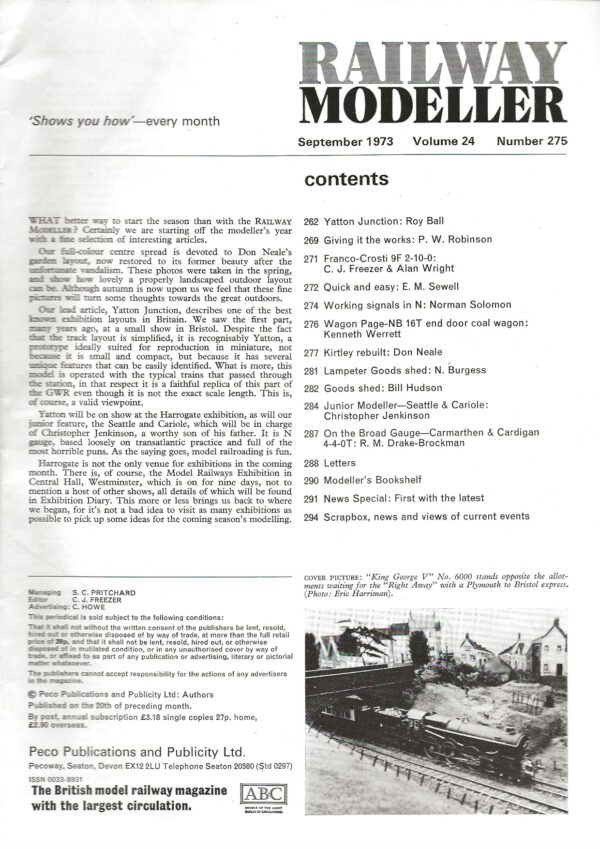 Railway Modeller September 1973 - Volume 24 Number 275 -Large Image