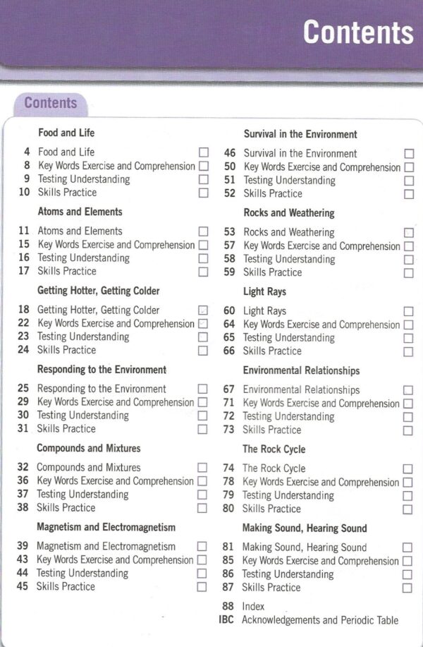 Year 8 KS3 Science: Coursebook: Lonsdale Key Stage 3 Essentials -Contents Page