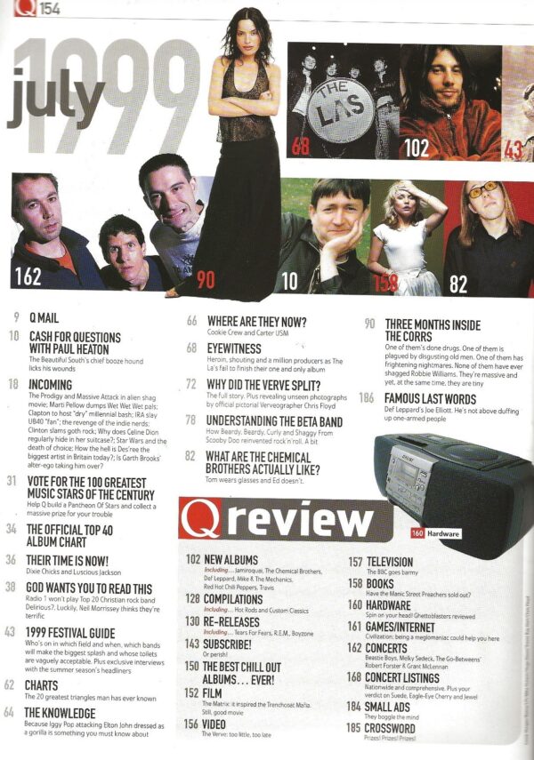 Q Magazine - July 1999- Contents Page