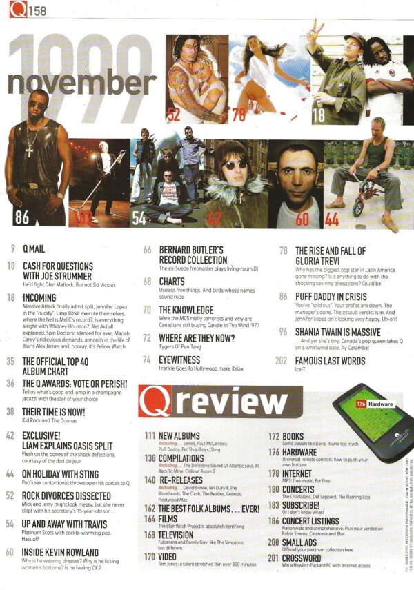 Q Magazine - November 1999 -Contents Page